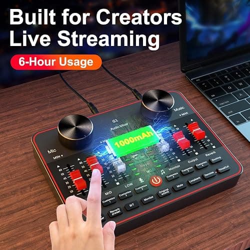 Podcast Microphone Bundle with Live Sound Card Audio Mixer, Podcast Equipment Bundle with Two 3.5mm Condenser Microphones for Pc/Phone Live Streaming Singing Gaming, Voice Changer, Denoise - G1+2*MIC thumbnail 9