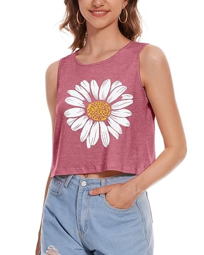 Crop Tops for Women Tank Summer Casual Sleeveless Loose Fit Basic Shirts thumbnail 2