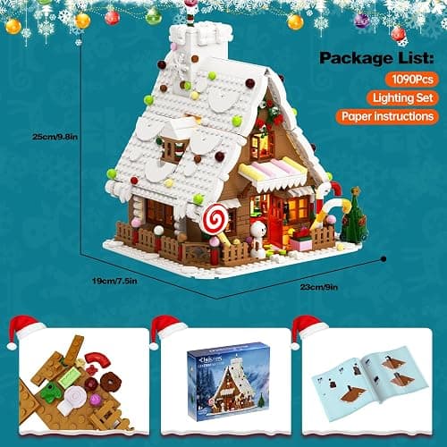 Christmas Gingerbread House Big Building Kit 1111 Pieces Compatible with Lego, Christmas Village House Building Blocks Toy Set Compatible with Lego, Stable Lovely Toy for Families Friends thumbnail 3