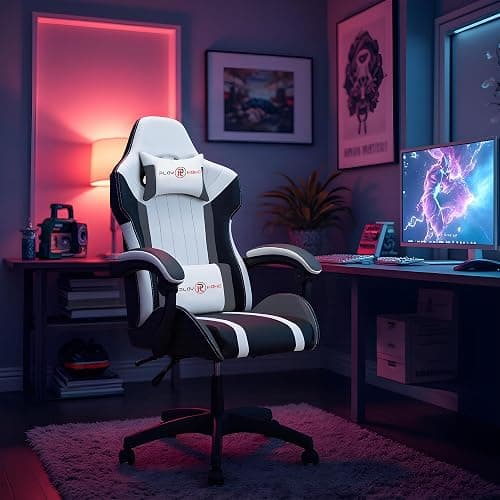 T-THREE.Ergonomic Leather Gaming Chair Height Adjustable with Headrest and Lumbar Support(Grey) thumbnail 2