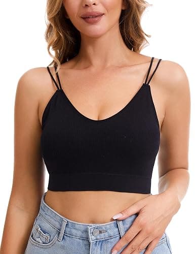 BQTQ 8 Pcs Women's Padded Bralettes V Neck Cami Bralette Seamless Sleep Bra | Mini Camisole Bras with Elastic Straps Removable Padded Bra, V-neck Tube Top Bra Basic Everyday Sleeping Bra Multipack thumbnail 2