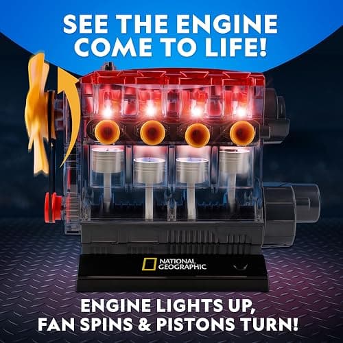National Geographic 4-Cylinder Engine Building Kit Working Model for Kids | 175+ Pieces, Moving Pistons, Valves and Gears, Clear Engine Model, DIY Engineering Toy, Tools Included, Birthday Gift thumbnail 3