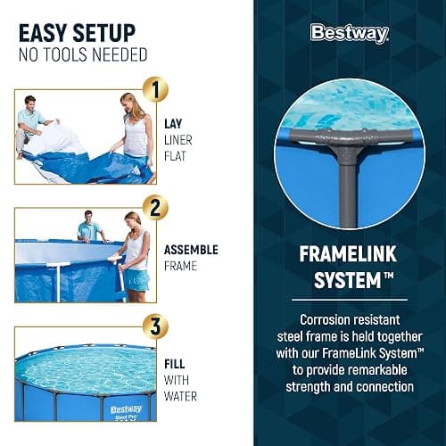 Bestway Steel Pro MAX 15’ x 48" Above Ground Pool, Round Metal Frame Outdoor Swimming Pool for Backyard, Blue, Pool ONLY thumbnail 5