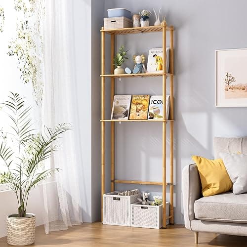 AmazerBath Over The Toilet Storage Bamboo, Bathroom Over Toilet Organizer Rack, 3-Tier Freestanding Above Toilet Shelf for Bathroom, Laundry, Space Saver, Natural Color thumbnail 7