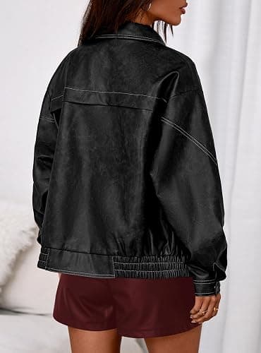 PRETTYGARDEN Faux Leather Jacket Women Bomber Motorcycle Zip Up Jackets Oversized Fall Fashion Outfits 2026 Winter Coats thumbnail 4