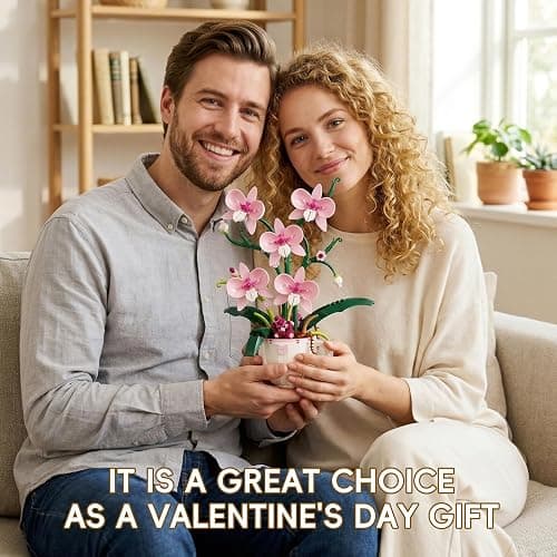 LQPFBSM Pink Orchid Flower Botanical Building Block Set 567 Pcs | Bouquet in Coffee Cup Model Kit Elegant Home Office Desk Decor Creative Plant Craft Gift for Women Adults thumbnail 7