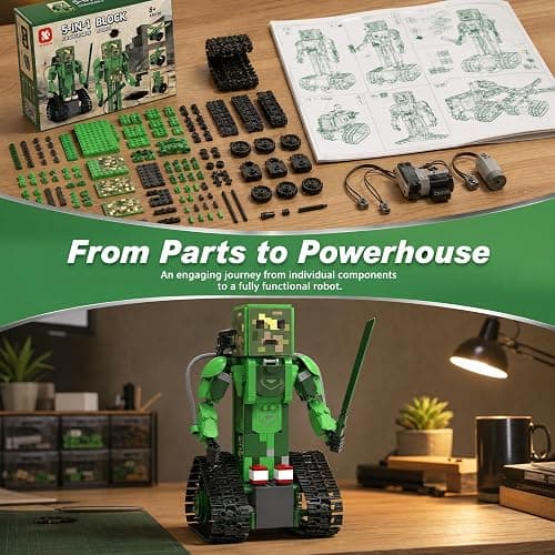 RC Robot Building Kit, 5in1 STEM Coding Robot Toy with APP & Remote Control | Transforming Multi-Model Design, Rechargeable Motorized Movement, Creative Engineering Assembly, Hands-On STEM Learning thumbnail 7