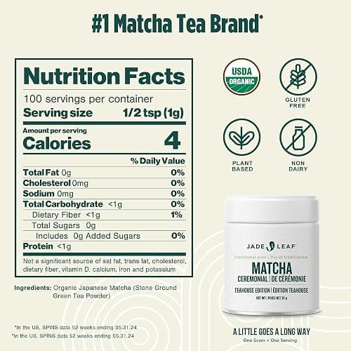 Jade Leaf Matcha Organic Ceremonial Grade Premium First Harvest Teahouse Edition - Traditional Pure Authentic Japanese Origin Green Tea Powder from Uji and Kagoshima (30g Tub) thumbnail 2