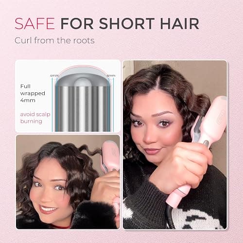 Curling Iron Hair Crimper Waver - TYMO ROVY Beach Waves Curling Wand, Ionic Deep Waver Hair Curler Tool with Ceramic 3 Barrel for Women, Dual Voltage, Anti-Scald, Easy to Use, Pink, 1 Inch thumbnail 5