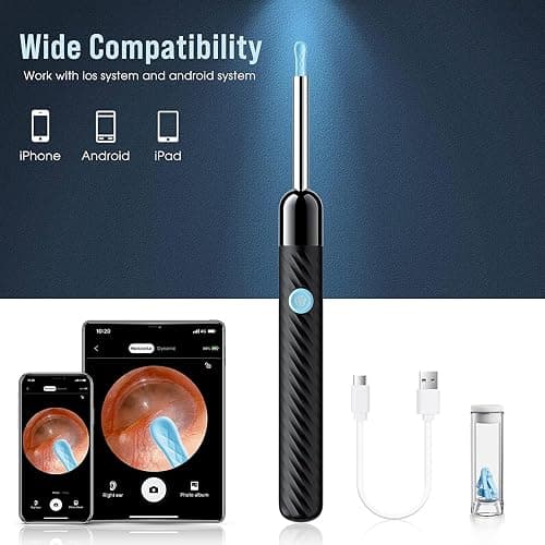 Ear Wax Removal - Earwax Remover Tool with 8 Pcs Ear Set - Ear Canal Cleaner with 1080P Camera - FSA HSA Eligible - Ear Cleaning Kit with 6 Ear Spoon - Ear Camera for iOS & Android (Black) thumbnail 4