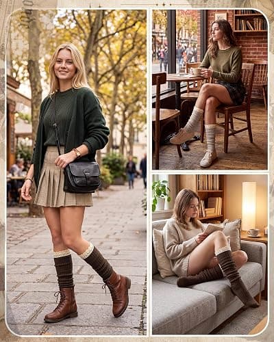 Syhood Cotton Women thigh high socks with Lace Trim over the knee High Socks Boutique Lace Tall Boot Stockings for Women thumbnail 2