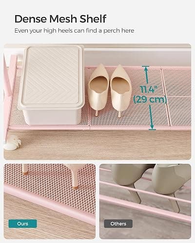 SONGMICS Clothes Rack with Wheels, Clothing Rack for Hanging Clothes, 25.4mm Metal Garment Rack with Dense Mesh Storage Shelf, 110 lb Load Capacity, 2 Brakes, Pink UHSR025P01 thumbnail 7
