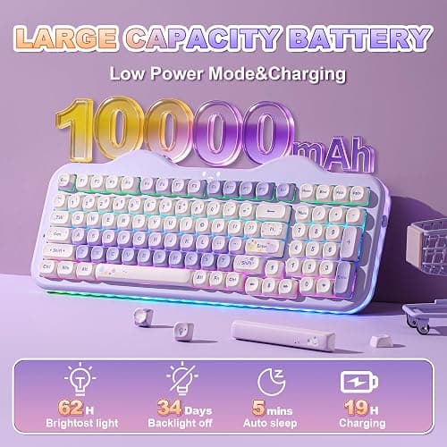 YUNZII C98 Wireless Mechanical Keyboard with Number Pad,99 Key BT5.0/2.4G/USB-C Hot Swap Gasket Mount with PBT MOA Keycaps,Custom RGB,Cute Cake Keyboard for Win/Mac (Purple, Candy Linear Switch) thumbnail 6