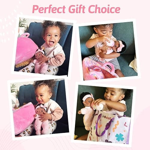 OUOZZZ Baby Doll Accessories with Black Doll, Bassinet, Blanket and Bottle | Interactive Pretend Playset for Social Emotional Learning, Educational Toy for 2 Year Old Girls thumbnail 5