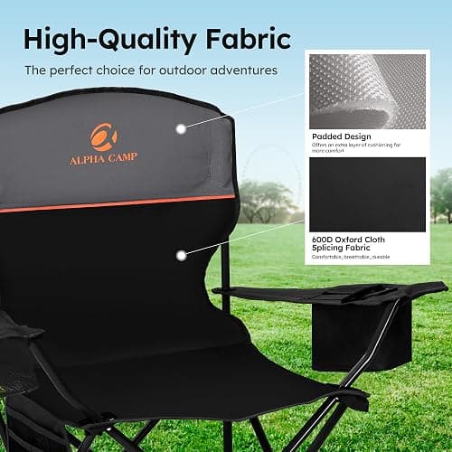 ALPHA CAMP Camping Chair 2 Pack Portable Chair with 3-Can Cooler Folding Chair with Side Pocket and Cup Holder, Collapsible for Camping, Tailgates, Beach, Fishing and Sports,2PC thumbnail 6
