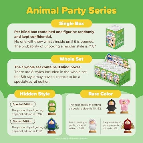 TOYZERO + Lulu The Piggy Blind Box Figures - Animal Party Series Blind Boxes Mystery Box Cute Animal Figurines Collectible Toys Home Desk Decorations Holiday Birthday Gifts, Single Box thumbnail 4