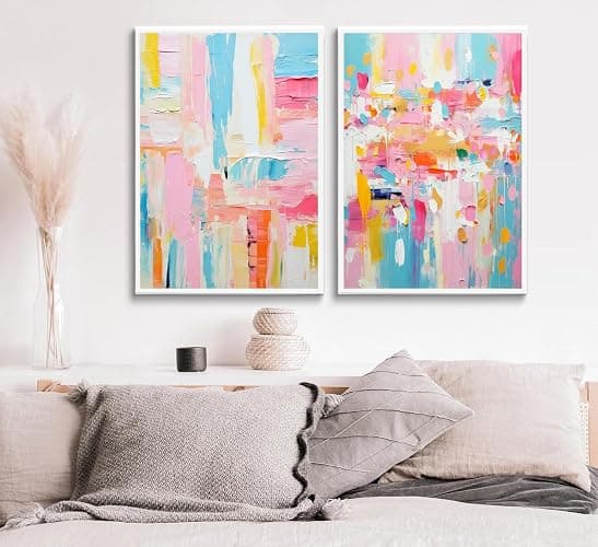 2Pcs colorful abstract Wall Art College style girl art posters prints Modern Pastel texture Pictures Paintings Wall Decor for Girly Dorm Bedroom Living Room Decoration Unframed thumbnail 2
