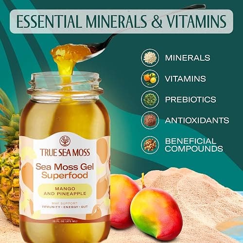 TrueSeaMoss Sea Moss Gel – Made in USA – Wildcrafted Seamoss, Fruits & Jarred Vegetables – Mango/Pineapple, Pack of 1 (Labels may Vary) thumbnail 2