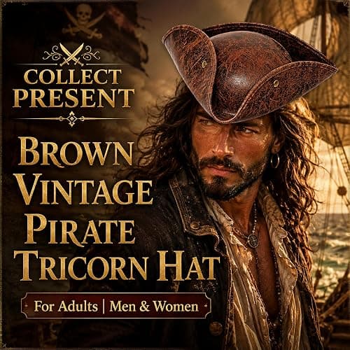 COLLECT PRESENT Distressed Faux Leather Pirate Tricorn Hat for Adults - Vintage Style Pirate Tricorn Hat for Men & Women thumbnail 3
