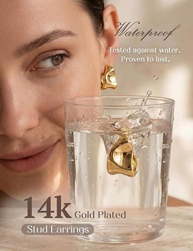 Chunky Gold Stud Earrings for Women Sterling Silver Earring Hypoallergenic | Non Tarnish 14K Gold Plated 925 Silver Posts for Sensitive Ears,Knot Statement Dangle Earrings Gold Jewelry Gifts Lightweight thumbnail 7
