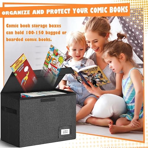 Leffis 2 Pack Collapsible Comic Book Storage Box 15.5" X 7.5" X 11.3", Short Comic Book Box with Handles, Holds 150 Comics Heavy Duty Comic Book Bin thumbnail 4