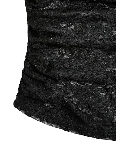 SHENHE Women's Y2k Lace Halter Top Tie Backless Deep V Neck Sexy Fitted Crop Top thumbnail 4