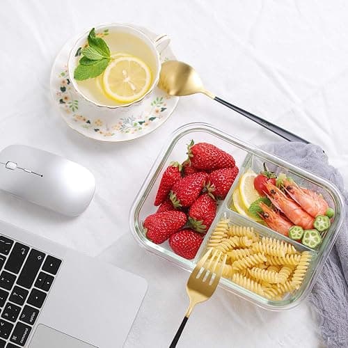 8 Pack 3 Compartment 36oz Large Glass Meal Prep Containers with Lids | Borosilicate Glass Lunch Containers with Locking Lid, Airtight Bento Box, Snack Boxes, Portion Control, BPA-Free thumbnail 6