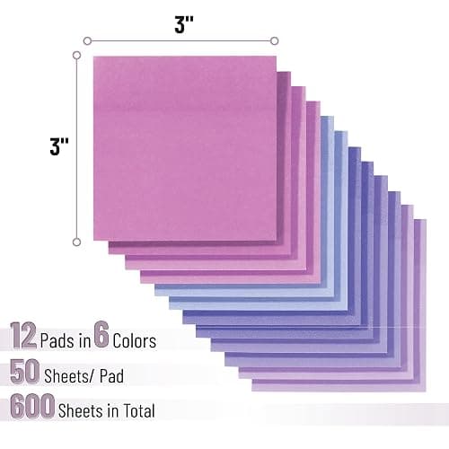 Mr. Pen- Sticky Notes, 3"x3", 12 Pads, 600 Sheets, Purple Shades | Sticky Notes Bulk, Self-Stick Note Pads, Perfect for Office, School, Home, Study & Organization thumbnail 3