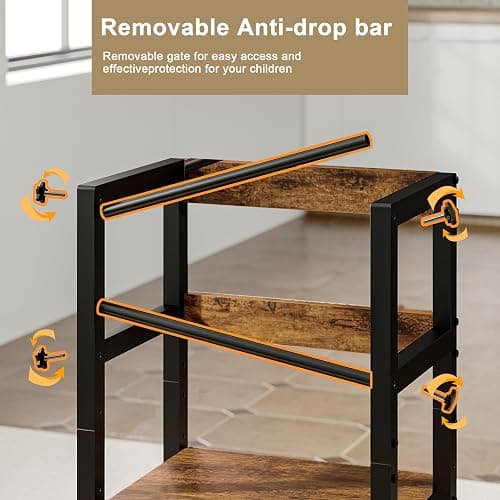 INNOD Kitchen Step Stool for Toddlers, Height Adjustable Toddler Tower with Safety Rail, Steel and Wood Toddler Kitchen Stool Helper Kids, Stool for Kids, Learning Tower, Kids' Desk Brown - Wood thumbnail 5