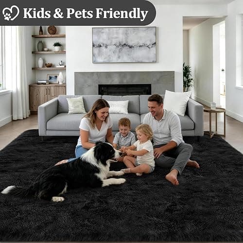 8x10 Area Rugs for Living Room Bedroom: Ultra Soft Fluffy Shag Rug Upgrade Non-Slip Non-Shedding Large Fuzzy Plush Carpet Indoor Floor Carpets for Kids Room Playroom Nursery Dorms Home Decor Black thumbnail 4