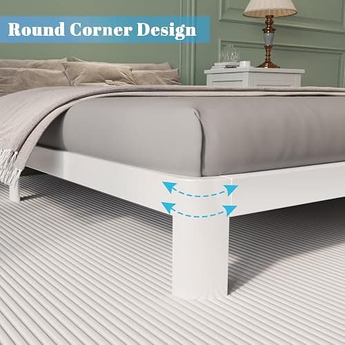 KOSOSO Queen Bed Frame 6 Inch White, Metal Bed Frame Queen Size with Gaskets, No Box Spring Need, Heavy Duty Steel Platform Support, Round Corner Design, Noiseless, Easy Assembly thumbnail 7