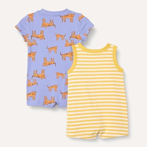 Amazon Essentials Unisex Babies' Cotton Jersey Sleeveless and Short-Sleeve Romper Set, Pack of 2 thumbnail 2