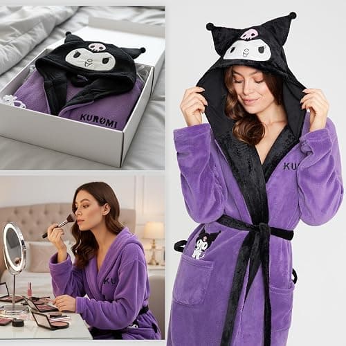 Hello Kitty Sanrio Robe for Women, Teens, Nightwear with Hood, Pockets, Kawaii Fleece Bathrobe Loungewear Gifts for Women thumbnail 3