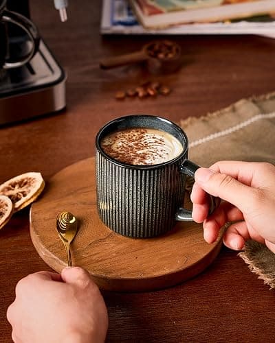famiware Coffee Mug Set for 6, Star 12 oz Catering Mugs Cup Set with Handle for Coffee, Tea, Cocoa, Milk - Ceramic Stoneware Drinkware Set, Deep Forest thumbnail 2