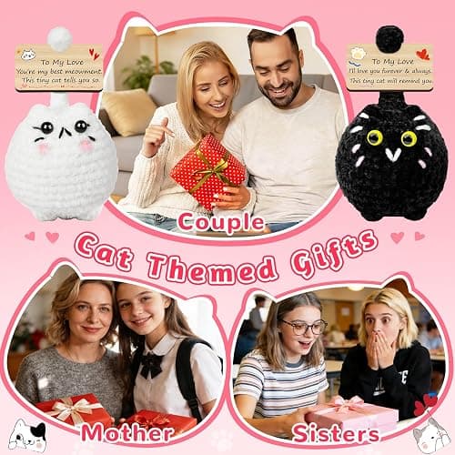 Cute Positive Crochet Cat Valentines Day Emotional Support Cat Couple,Cats Lovers Gifts for Women Mom Sisters Friends Birthday,Handmade Plush Inspirational Positive Crochet Animals with Gift Box thumbnail 6
