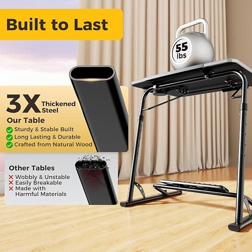 FoldWise Upgraded Folding TV Tray Table - Extra Large & Sturdy Laptop Table for Couch, Height & Angle Adjustable Desk for Dinner, Work & TV - Includes Footrest, Cup Holder, iPad Holder & Edge Stopper thumbnail 7