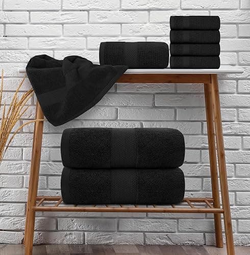 White Classic Luxury Bath Towel Set of 8 Pieces - 100% Turkish Cotton Highly Absorbent Towels for Bathroom, 2 Luxury Bath Towels 700GSM, 2 Hand Towels, 4 Washcloths, Black thumbnail 2