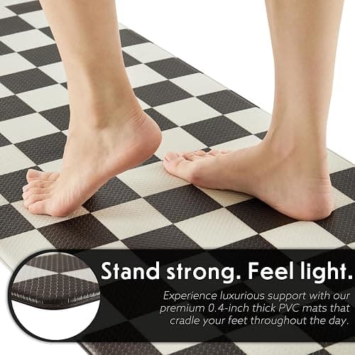 Ohocut Checkered Kitchen Mats for Floor Set of 2, 2 Pcs Black White Cushioned Non Slip Runner Rugs for Kitchen/Sink/Laundry, Comfort Aesthetic Cute Anti-Fatigue Foam Floor Mat 17.3"x29.5"+17.3"x47.2" thumbnail 4