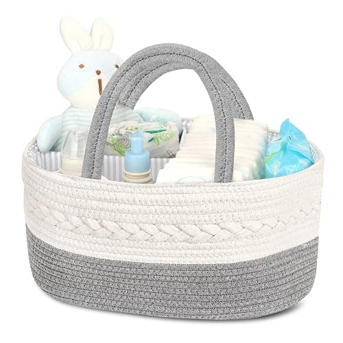 Maliton Baby Windel Caddy Organizer，Wickeltisch Organizer Aufbewahrungskorb mit Herausnehmbaren Fächern，Robuster Tragbarer Baumwollseil Windeltasche als Babyparty Geschenk，Grau - Grau - M - Image 1
