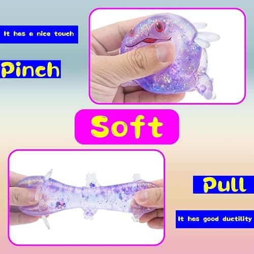 Squishy Stress Glitter Axolotl Toy for Kids Adult, Sugar Balls - Syrup Molasses Thick Glue/Gel Stretch Ball - Ultra Squishy and Moldable Slow Rise Relaxing Sensory Fidget Toy（Set of 3 thumbnail 4