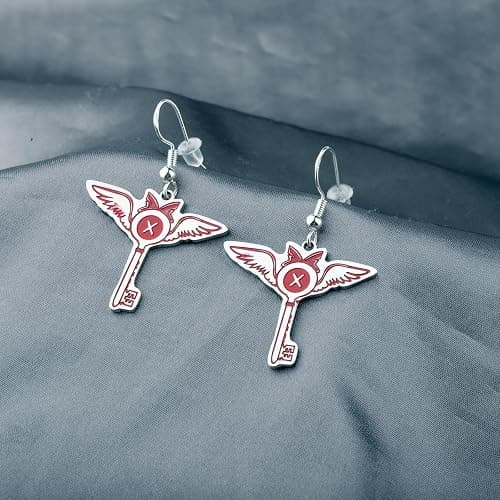 LQRI Anime Character Gifts Demon Cartoon Characters Inspired Heart-Shaped Wings Key Earrings Anime Series Merchandise thumbnail 4