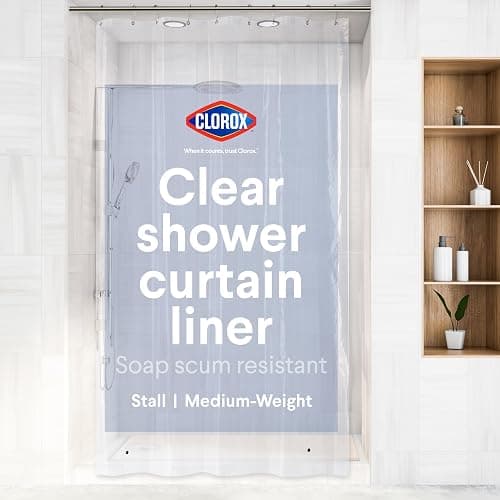 Clorox Shower Curtain Liner, Premium Medium-Weight Durable Waterproof 6g PEVA for Bathroom with Weighted Magnets, Extra Long 54" x 78", Clear 1 Pack - Image 1