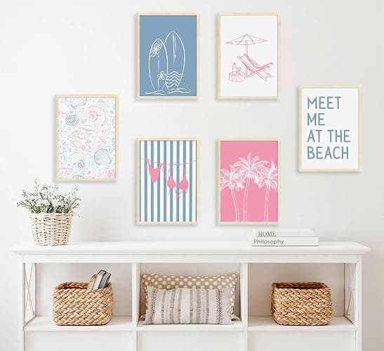 6Pcs Coastal Beach Surfing Wall Art Preppy Bikini Shells Painting Picture Wall Decor Summer Meet Me at the beach Poster Print Artwork for Living Room Bedroom Dining Room Bathroom Home Decoration - Poster - 10L"x 8W" thumbnail 7