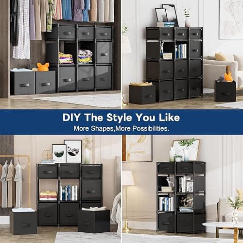 Mavivegue 9 Cube Storage Organizer, Closet Organizers and Storage, Cube Storage Shelf, Easy to Assemble with Storage Drawers, DIY Closet Cube Organizer for Living Room, Bedroom, Dorm Room-Black thumbnail 6