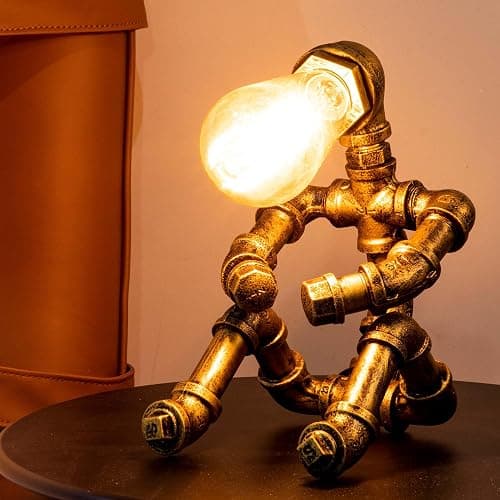 Steampunk Table Lamp, Vintage Industrial Metal Robot Table lamp, Water Pipe Table Lamp, Robot Style Desktop Light for Bedside Desk Bar Cafe Desktop Room Decoration (Not Included Bulb) thumbnail 6