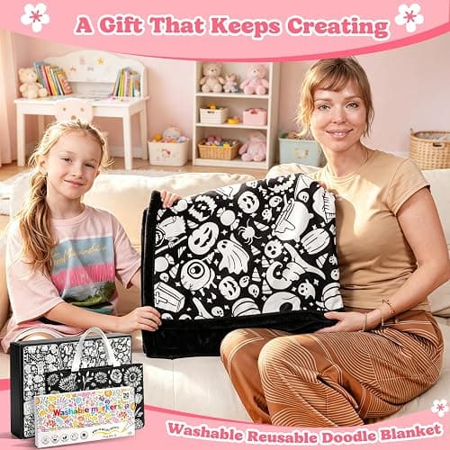 ROYAMOON Halloween Boo Washable Coloring Blanket Kit for Kids & Adults | 20 Washable Markers, 40x60 Inch, Ages 3+, Reusable Arts and Crafts Gift, Ideal for Family Decor, Daily Use and Travel thumbnail 8