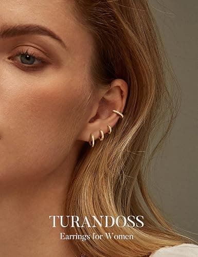 Turandoss Gold Hoop Earrings for Women, Hypoallergenic 14K Gold Plated Huggie Earrings, Cartilage Earrings for Multiple Piercing Hoop Earrings for Women thumbnail 2