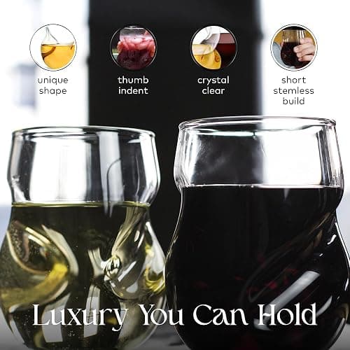 Dragon Glassware Stemless Wine Glasses - 16 oz Clear Short Wine Glasses Set of 2 with Finger Indentations - Aerates Naturally thumbnail 4