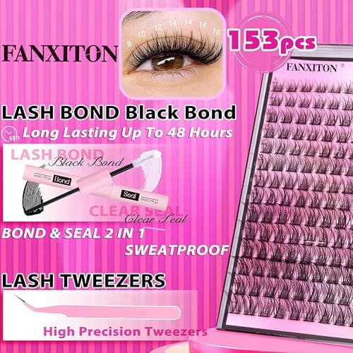 DIY Lash Extension Kit Natural Look Wispy Lash Clusters D 154 pcs Lashes Clusters 8-16 mm Eyelash Extension Kit Lash Bond and Seal Lash Tweezers Individual Lashes Lash Cluster Kit For Beginners thumbnail 2