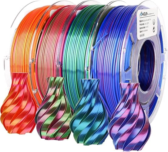 AMOLEN Silk PLA 3D Printer Filament Bundle, Shiny Dual Color Filament 1.75mm Pack, Multi Color Change 3D Printing Filament for Most FDM 3D Printer, 4 Spools 200g Each - Image 1